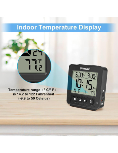 Reloj Despertador de Viaje Geevon Atómico Negro LCD