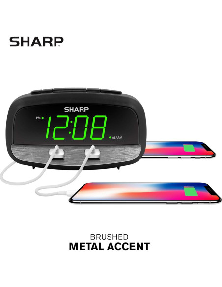 Reloj Digital SHARP con Alarma y Carga USB Duales Reloj Digital SHARP con Alarma y Carga USB Duales