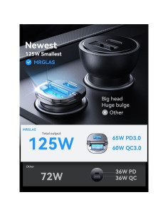 Cargador de Coche MRGLAS 125W USB-C Rápido con Cable 3.3ft 2