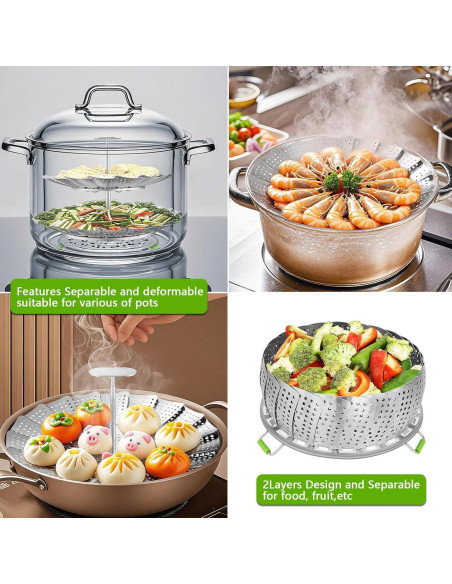 Cesta de Vapor de Verduras VOGARB 2 Capas Acero Inoxidable Cesta de Vapor de Verduras VOGARB 2 Capas Acero Inoxidable