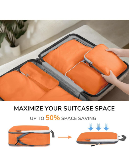 Set de 7 Cubos de Compresión CherryNow para Viajes Naranja Set de 7 Cubos de Compresión CherryNow para Viajes Naranja