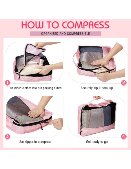 5 Cubos de Empaque Bulyoou Rosa para Maleta L
