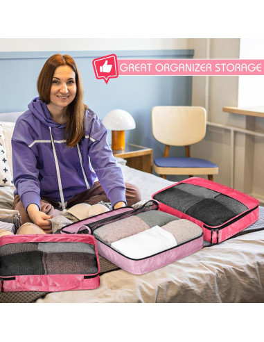 5 Cubos de Empaque Bulyoou Rosa para Maleta L