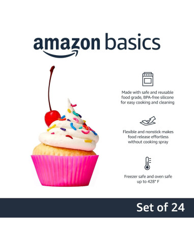 Tazas de Hornear Silicona Reutilizables Amazon Basics 24 Pzas