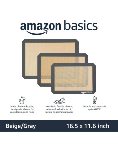 Alfombrilla de Silicona Antiadherente Amazon Basics - Paquete de 3