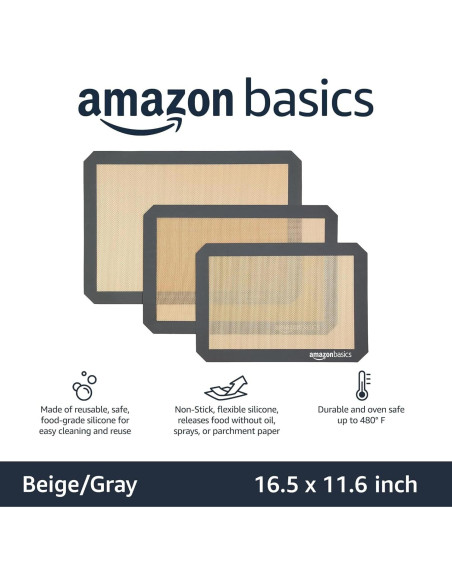 Alfombrilla de Silicona Antiadherente Amazon Basics - Paquete de 3 Alfombrilla de Silicona Antiadherente Amazon Basics - Paquete de 3