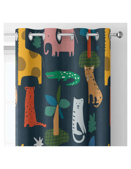 Cortinas Opacas Trelemek 2 Paneles Animales Selva 107x160cm Cortinas Opacas Trelemek 2 Paneles Animales Selva 107x160cm