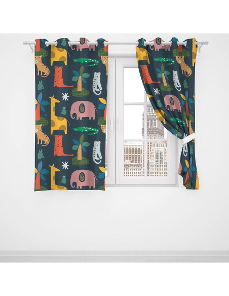 Cortinas Opacas Trelemek 2 Paneles Animales Selva 107x160cm Cortinas Opacas Trelemek 2 Paneles Animales Selva 107x160cm