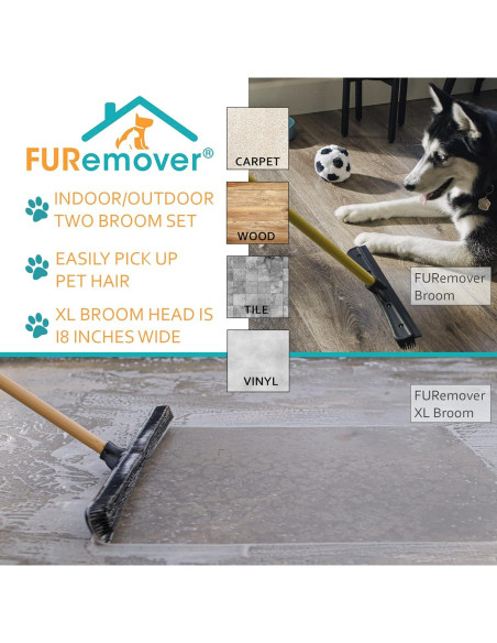 Juego de Escobas FURemover para Mascotas 2 Piezas 31.75 y 46.99 cm Juego de Escobas FURemover para Mascotas 2 Piezas 31.75 y 46.99 cm