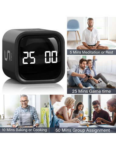 Temporizador Pomodoro OORAII 5-50 Minutos Rotativo Negro