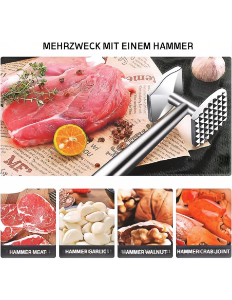 Aplanador de Carne AMOZO Martillo Acero Inoxidable 304 0.39kg Aplanador de Carne AMOZO Martillo Acero Inoxidable 304 0.39kg