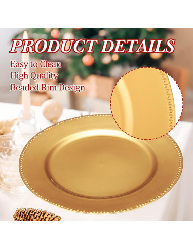 Jinei 36 Platos Cargadores Redondos Oro 33 cm Decoración
