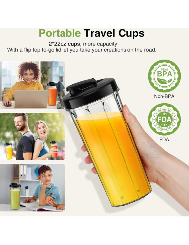 Licuadora Personal KOIOS 1000W con 2 Tazas de 650ml