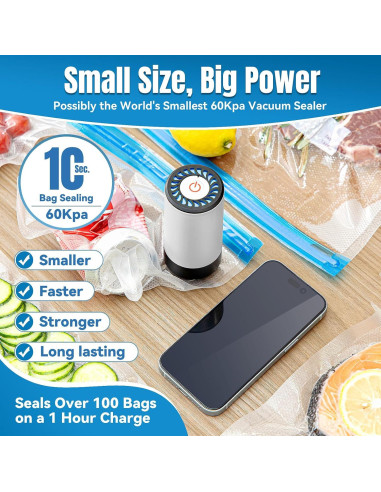 Sellador de Vacío de Mano Billty VSH01 + 30 Bolsas Sous Vide
