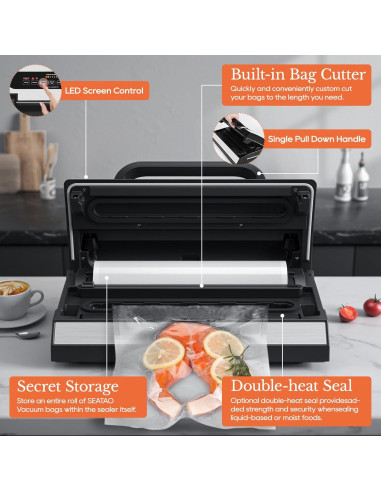 Sellador al Vacío SEATAO 90Kpa para Alimentos Líquidos y Secos