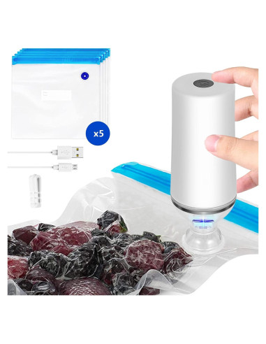 Sellador de Alimentos al Vacío VICARKO Portátil USB con 5 Bolsas