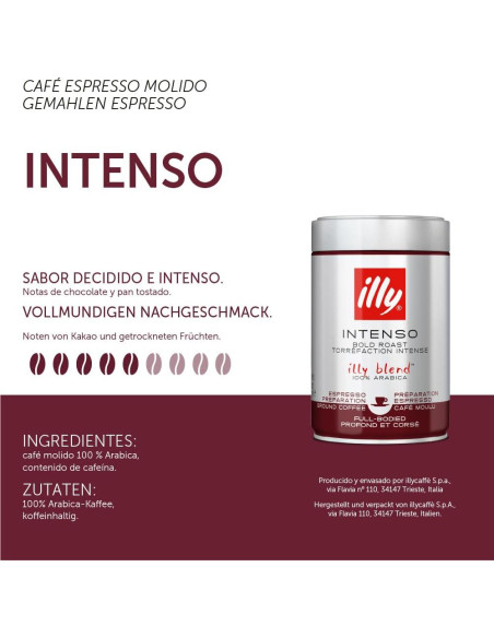 Café Espresso Molido Illy Intenso 249g - Sabor Completo Café Espresso Molido Illy Intenso 249g - Sabor Completo