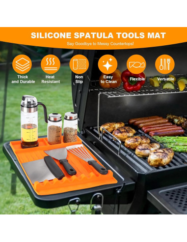Alfombrilla de Silicona Qinthory 40x29 cm para Parrilla Naranja