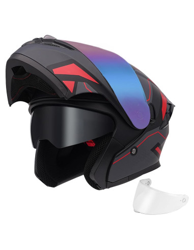 Casco Modular JQF Gear FF808 Doble Visor XL Rojo Mecánico