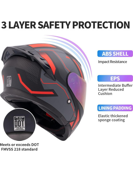 Casco Modular JQF Gear FF808 Doble Visor XL Rojo Mecánico Casco Modular JQF Gear FF808 Doble Visor XL Rojo Mecánico
