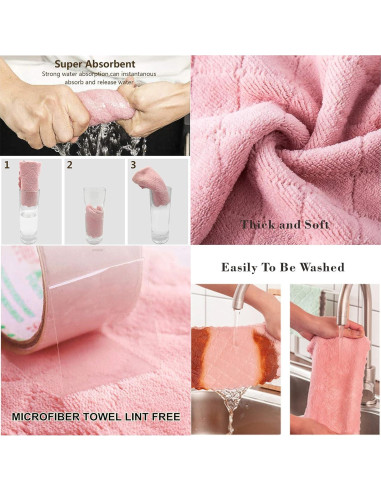 Paquete de 10 Paños de Cocina SAOYOAS Microfibra Rosa