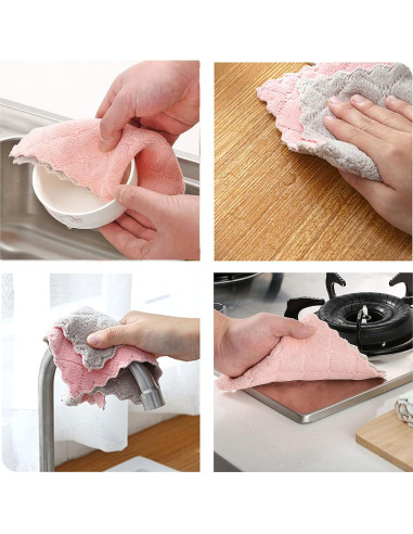Paquete de 10 Paños de Cocina SAOYOAS Microfibra Rosa