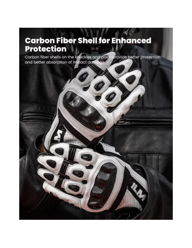 Guantes de Motocicleta ILM GL4 de Cuero de Cabra Táctiles S