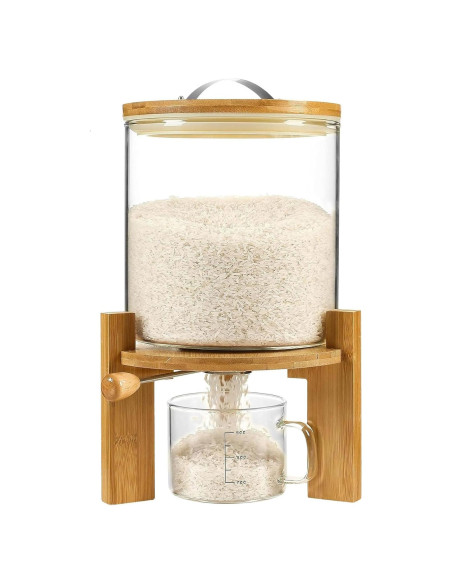 Dispensador de Arroz 5L Vidrio SCENEN con Soporte Bambú Dispensador de Arroz 5L Vidrio SCENEN con Soporte Bambú