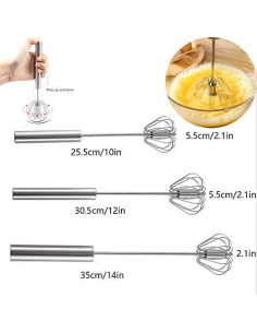 Batidor de Huevos Semiautomático Fnoko Acero Inoxidable 3PCS 2