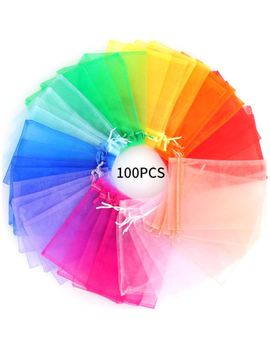 Bolsas de Organza 100pcs Ponpon 12,7x17,8 cm Colorido