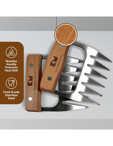 Garras Desmenuzadoras Kitchen Mama de Acero Inoxidable con Mango de Madera Garras Desmenuzadoras Kitchen Mama de Acero Inoxidable con Mango de Madera