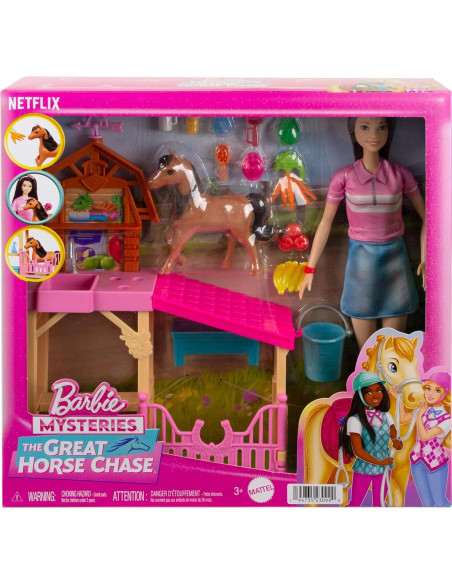 Juego de Establo Barbie con Muñeca Renee y Pony 10 Accesorios Juego de Establo Barbie con Muñeca Renee y Pony 10 Accesorios