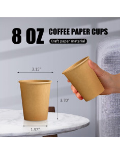 180 Tazas de Papel Kraft 8 oz Desechables Clawsoff 2