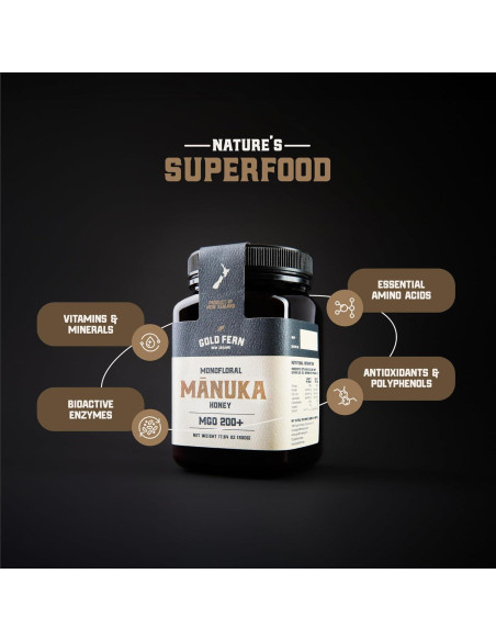 Miel de Manuka Cruda MGO 200+ 520 ml Helecho Dorado Miel de Manuka Cruda MGO 200+ 520 ml Helecho Dorado