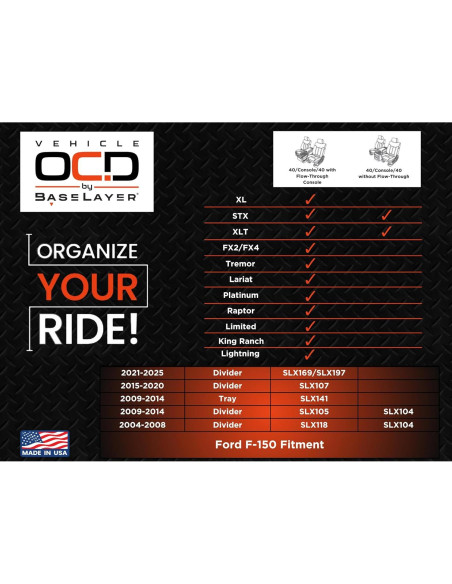 Bandeja organizadora Vehicle OCD para Ford F150 2009-2014 Bandeja organizadora Vehicle OCD para Ford F150 2009-2014