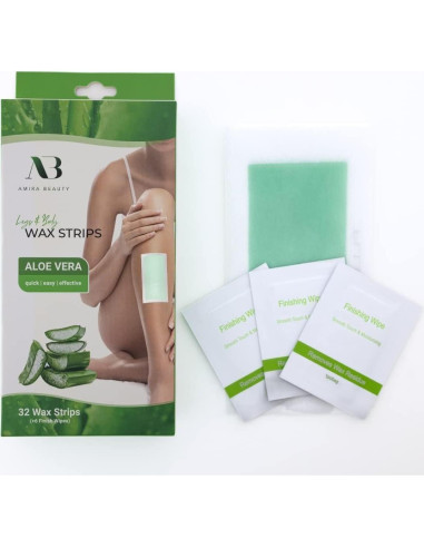 Tiras de Cera Aloe Vera Amira Beauty 64 Unidades Piel Sensible