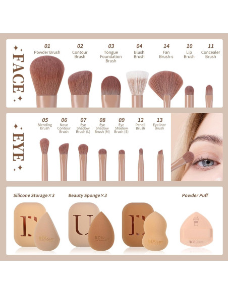 Juego de Brochas de Maquillaje DUcare 14Pcs con Esponjas Juego de Brochas de Maquillaje DUcare 14Pcs con Esponjas