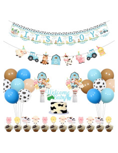Decoraciones Baby Shower Granja Kreatwow - Banner, Globos y Cake Toppers