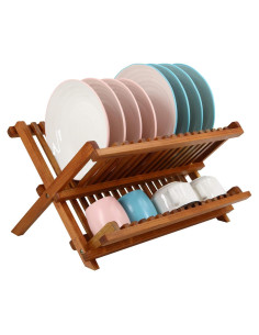 Estante Plegable para Secar Platos Utoplike de Teak 2 Niveles