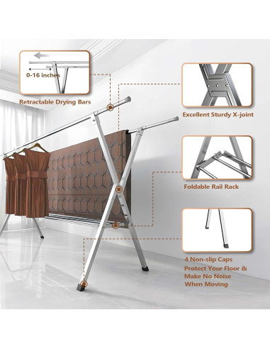 Estante para Secar Ropa JAUREE Plegable Acero Inoxidable 2 Niveles