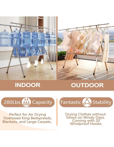 Estante para Secar Ropa JAUREE Plegable Acero Inoxidable 2 Niveles