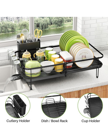 Estante Secar Platos SNTD Expandible Acero Inoxidable Negro
