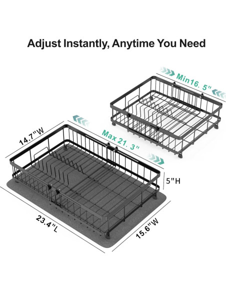 Estante de Secado de Platos GSlife Expandible 16.5-21.3" Negro Estante de Secado de Platos GSlife Expandible 16.5-21.3" Negro
