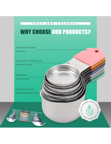 Juego de Tazas y Cucharas Medidoras Magnéticas 23 Pzas Acero Inoxidable