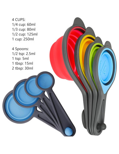 Juego de Tazas y Cucharas Medidoras Kalsreui 8 Piezas Silicona