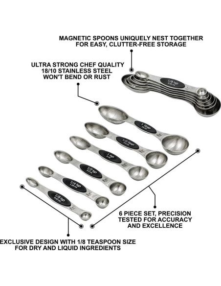 Juego de cucharas medidoras magnéticas El Chef Guru 6 piezas Juego de cucharas medidoras magnéticas El Chef Guru 6 piezas