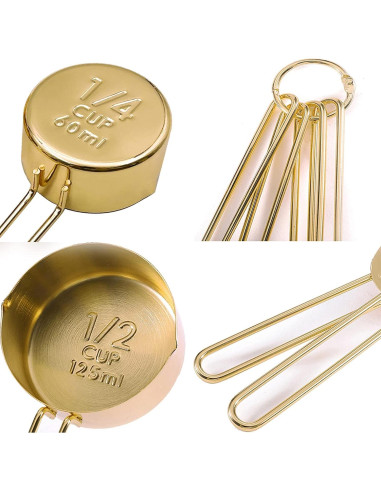 Juego de Tazas y Cucharas Medidoras LYFJXX 8 PCS Oro