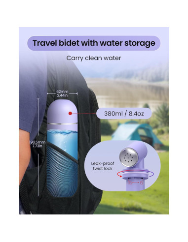 Bidet portátil para viaje 380ml Rociador manual Púrpura