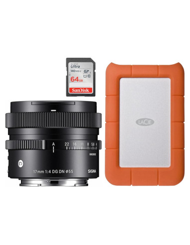 Lente Sigma 17mm F4 DG DN Ultra Gran Angular para Sony E + Disco Duro 1TB + Tarjeta 64GB
