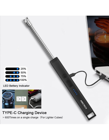 Encendedor Eléctrico Recargable USB ARECTECH Negro 360